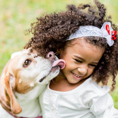 child with dog